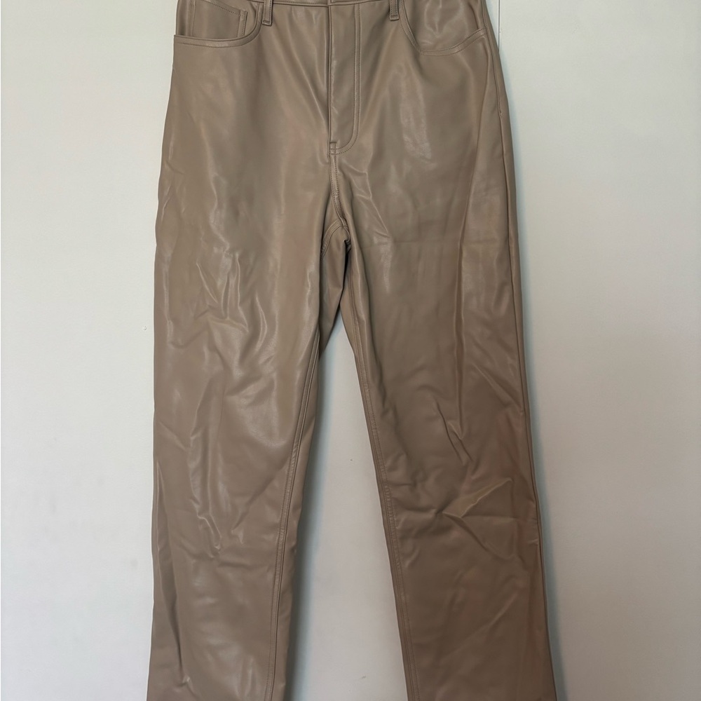Abercrombie & Fitch Tan The 90’s Straight Ultra High Rise Vegan Leather Pants